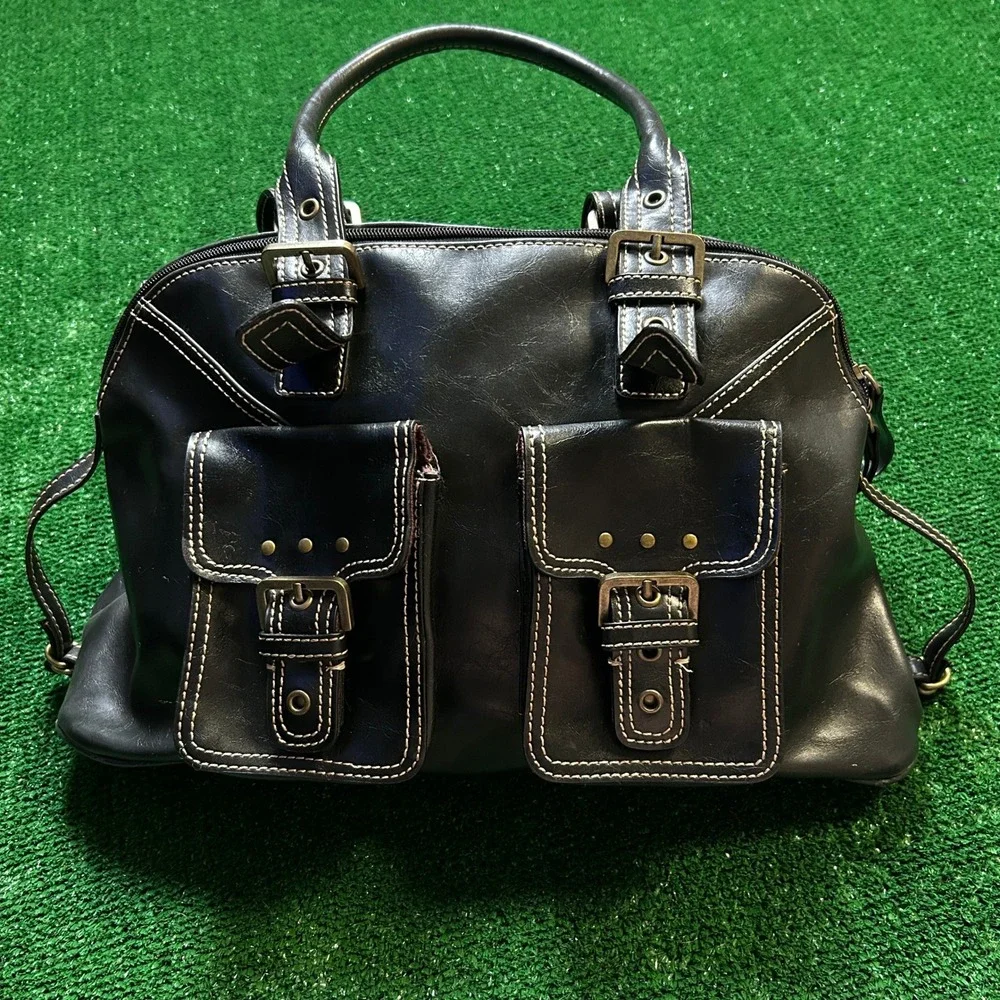 Y2K Gothic Aesthetic Black Medium Sim Leather Satchel Bag Purse